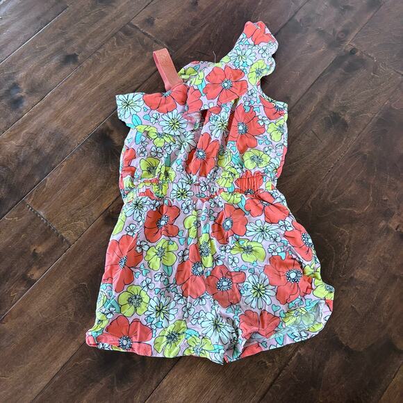 Cat and Jack Girls Medium 7/8 Summer Romper Outfit Pink Floral Sleevless - Picture 2 of 6